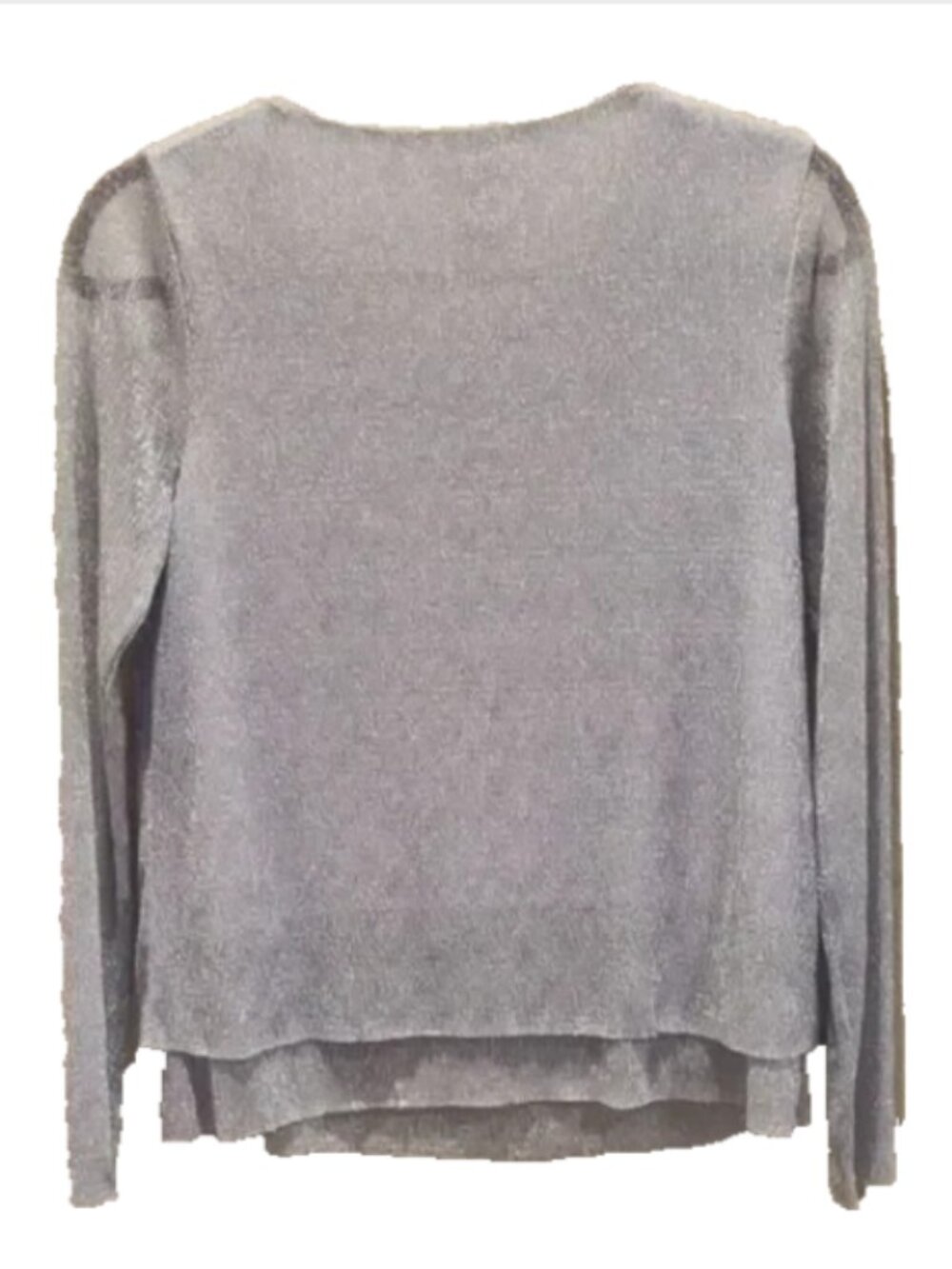 Chico's Size 0 (X-Small) Sheer Shiny Silver Blouse 2 Layers Stretch Long Sleeve - Picture 3 of 9